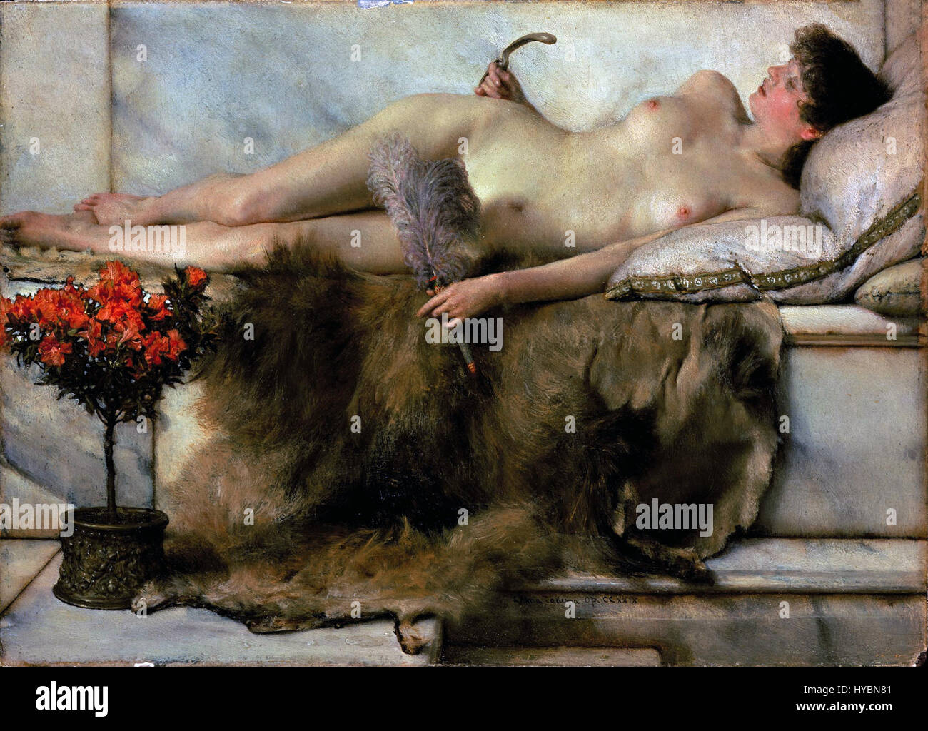 « Tepidarium » de Lawrence Alma Tadema représente un bain romain, capturant l'opulence et la beauté architecturale de la Rome antique. Le souci du détail de Tadema et sa capacité à dépeindre l’antiquité classique avec réalisme sont au cœur de cette œuvre. Banque D'Images