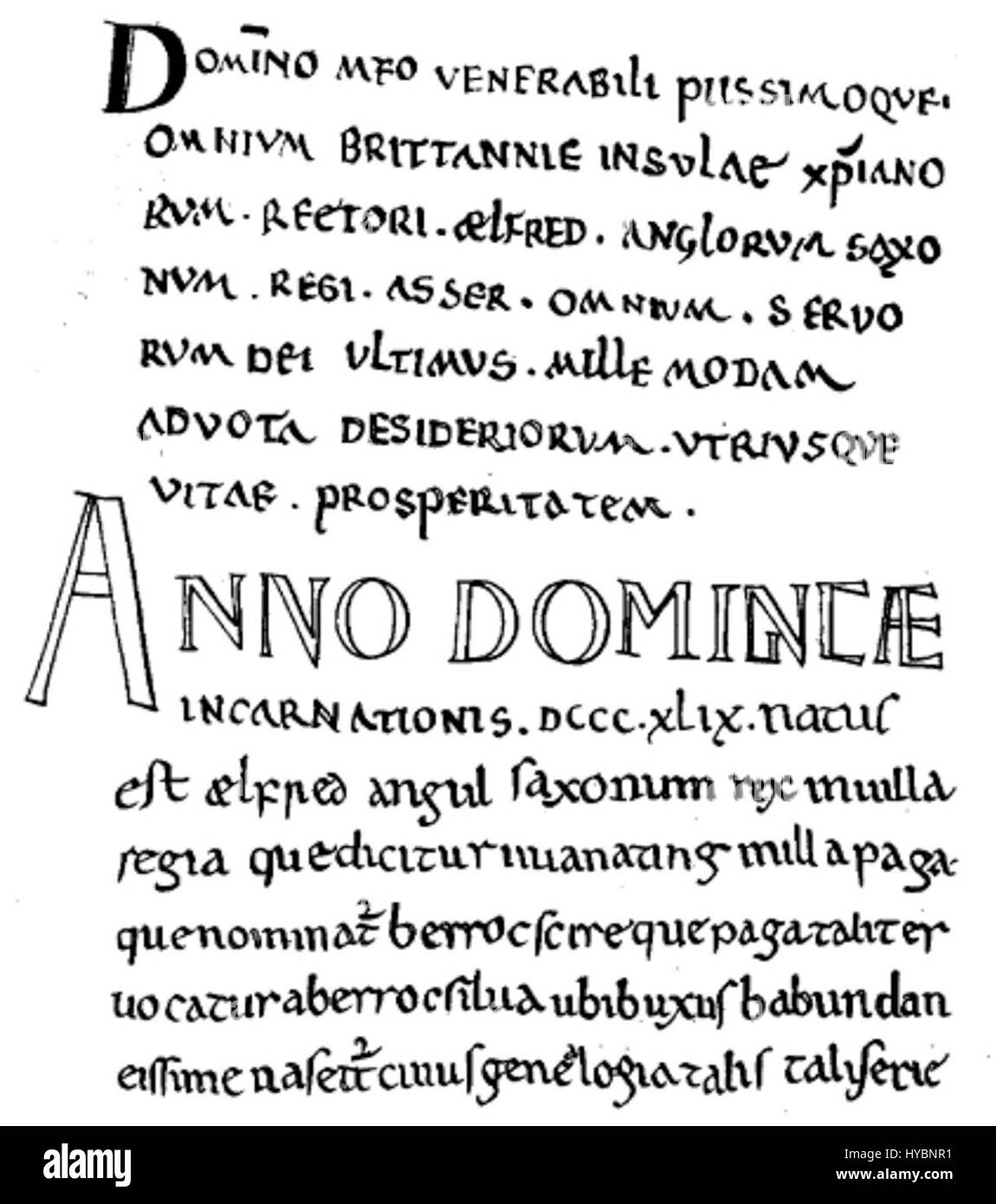 Le fac-similé Asser fait référence à une reproduction des écrits attribués à l'érudit médiéval et évêque Asser. Ces documents sont cruciaux pour comprendre l'histoire de la Grande-Bretagne médiévale et fournissent un aperçu de la vie du roi Alfred le Grand. Banque D'Images