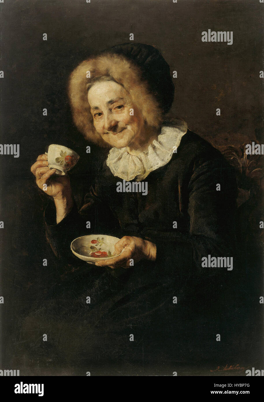 'Kofetarica' d'Ivana Kobilca capture un moment de la vie quotidienne, en se concentrant sur une femme engagée dans une activité traditionnelle. La peinture met en valeur la maîtrise de Kobilca dans la représentation de la vie rurale et de ses détails avec précision. Banque D'Images