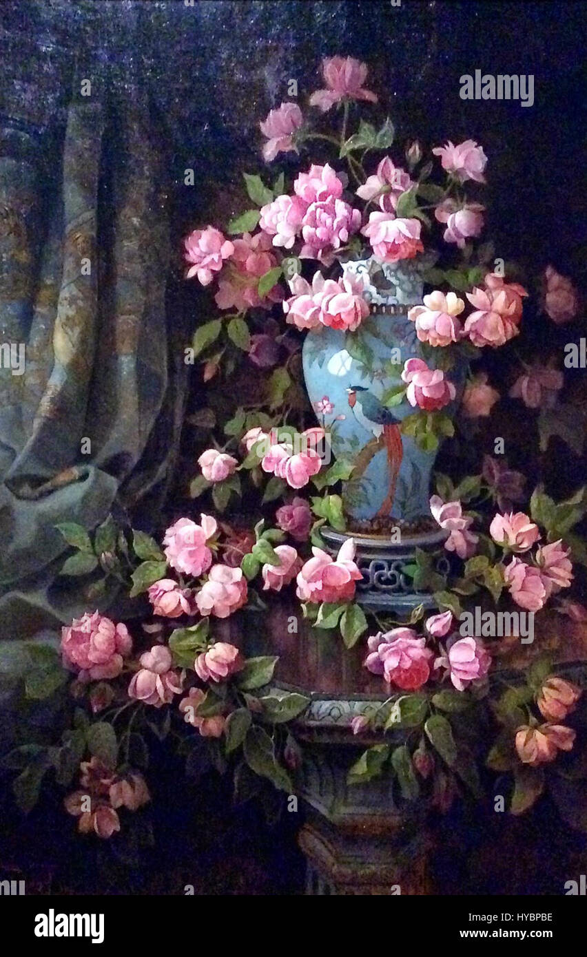 'Roses' d'Edwin Deakin est une peinture de natures mortes de 1912 avec un arrangement détaillé de roses en fleurs. Le travail de Deakin est connu pour sa représentation réaliste des fleurs et de la lumière naturelle. Banque D'Images 'Roses' d'Edwin Deakin est une peinture de natures mortes de 1912 avec un arrangement détaillé de roses en fleurs. Le travail de Deakin est connu pour sa représentation réaliste des fleurs et de la lumière naturelle. Banque D'Images