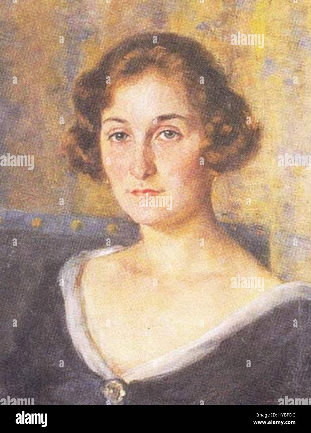 Le portrait de Ksenija Gorup Hribar par Ivana Kobilca capture la figure élégante de cette figure notable de la société slovène. La peinture souligne la maîtrise de Kobilca dans le portrait, reflétant son habileté à capturer la personnalité et la stature de ses sujets. Banque D'Images