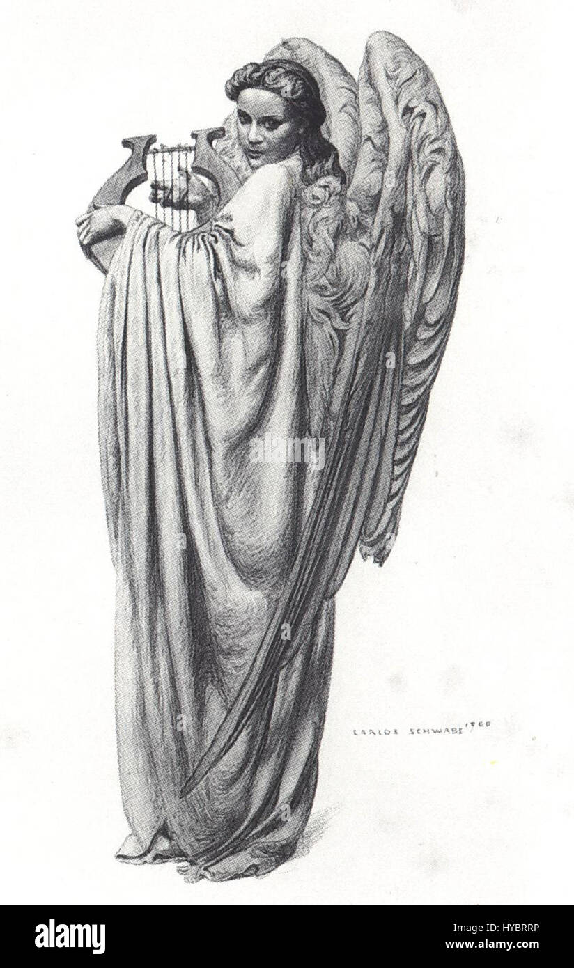 Ange Lyre est une figure angélique jouant de la lyre, symbole de musique divine et de sérénité. L'image capture la nature gracieuse et éthérée de l'ange, souvent associée à l'harmonie céleste et à l'ordre céleste, représentée dans des détails doux et fluides de la figure et de l'instrument. Banque D'Images