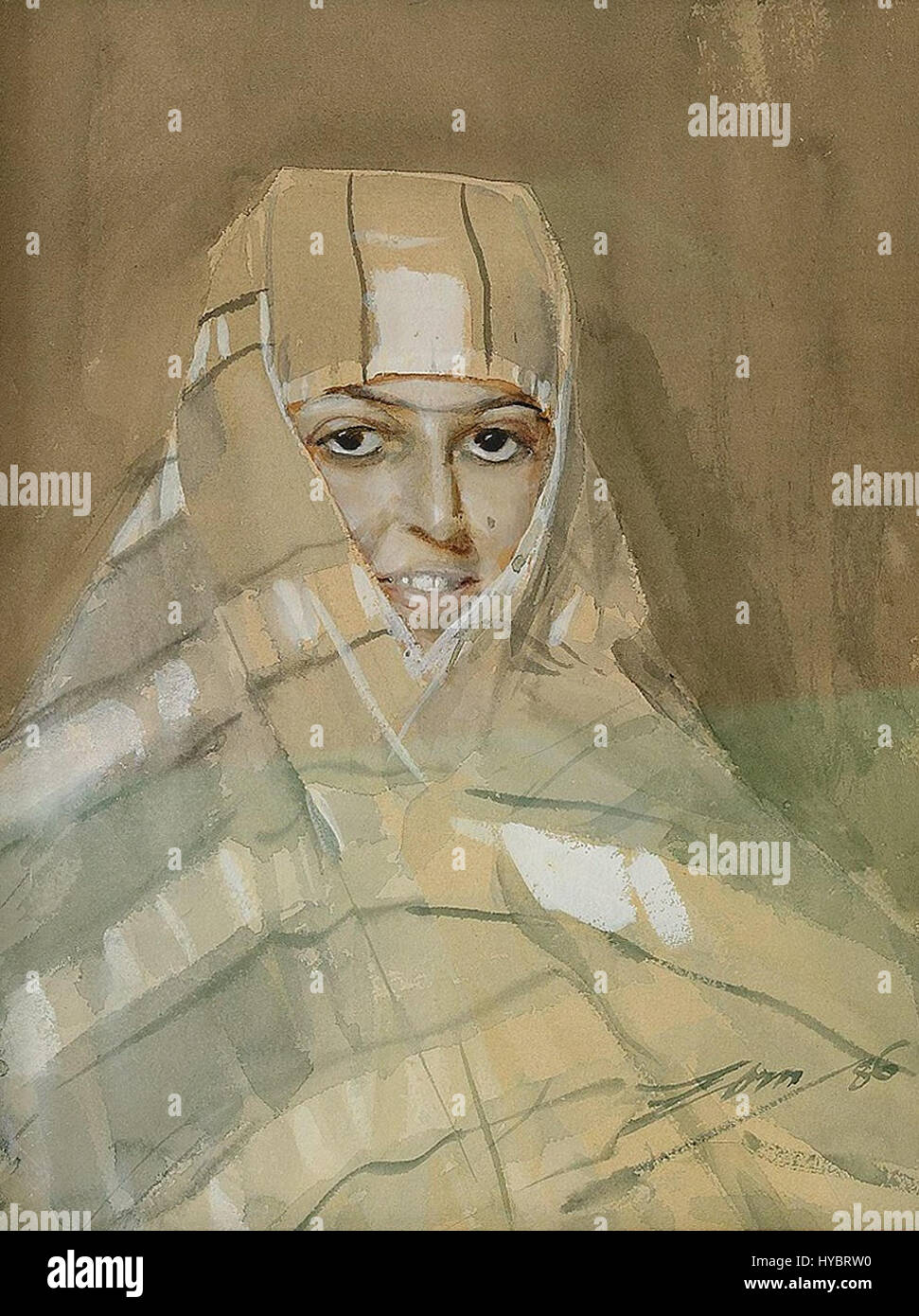 Beduinflicka est une peinture de l'artiste suédois Anders Zorn, représentant un portrait d'une bédouine. L'œuvre d'art capture le talent de Zorn pour rendre l'expression humaine et sa fascination pour la culture du moyen-Orient pendant ses voyages. Banque D'Images