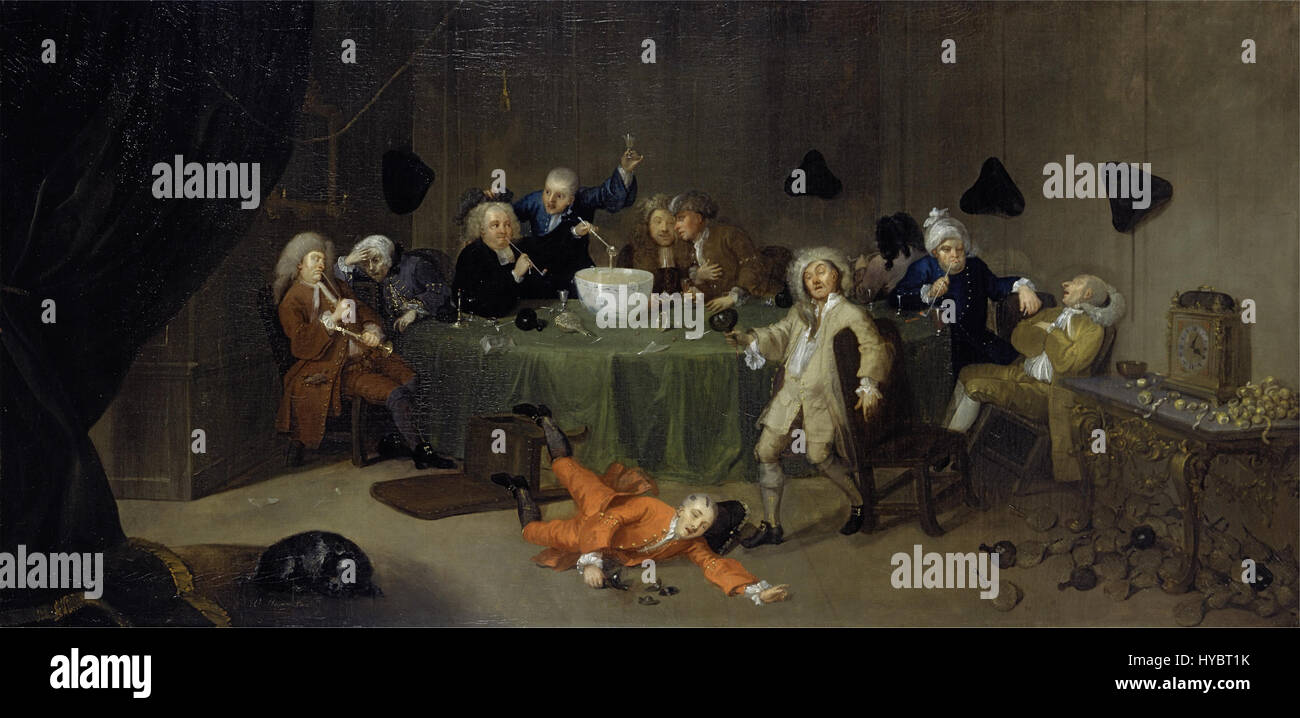 Une conversation moderne de minuit, une peinture de William Hogarth, un artiste et satiriste anglais, vers 1732. Banque D'Images