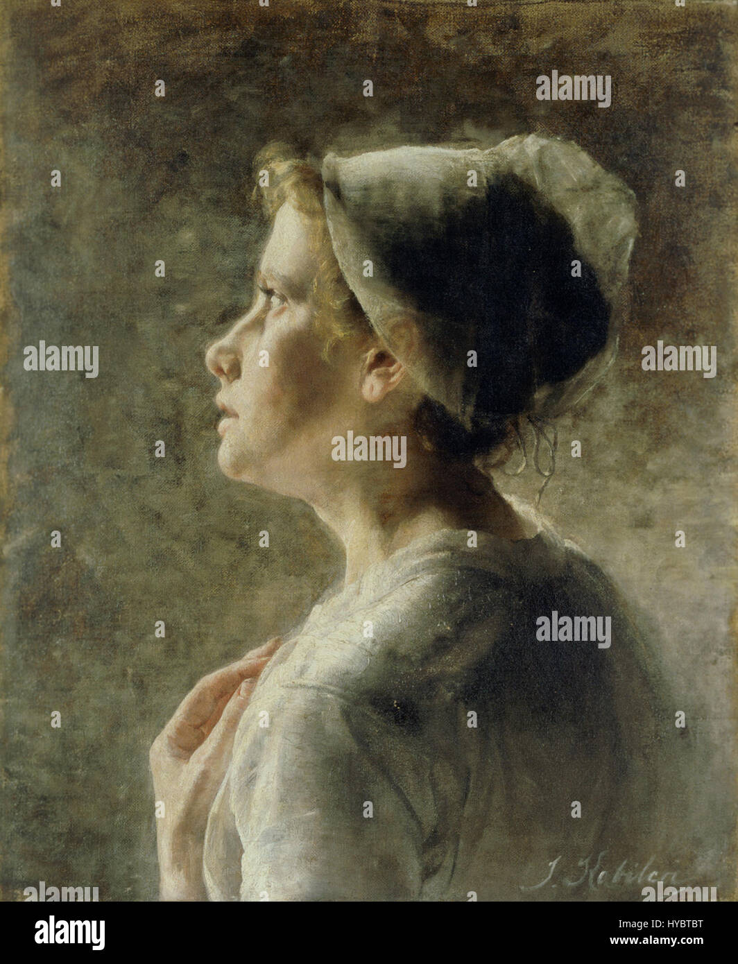 'Holandka' d'Ivana Kobilca est une peinture d'une femme en tenue traditionnelle hollandaise. Kobilca, une artiste slovène, est connue pour ses portraits réalistes et détaillés des femmes et de la vie quotidienne au XIXe siècle. Banque D'Images