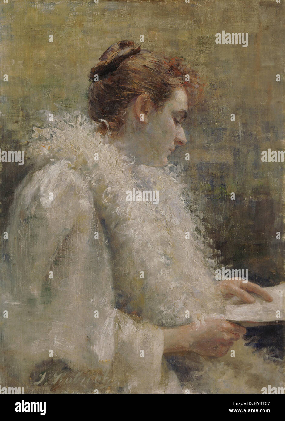 « Parizanka s pismom » d’Ivana Kobilca montre une femme assise dans un intérieur calme, tenant une lettre. Le portrait saisit l’élégance et la profondeur émotionnelle de la femme, reflétant la vie tranquille et contemplative d’une parisienne. Le souci du détail de Kobilca et l’utilisation subtile de la lumière créent une atmosphère intime et raffinée dans la peinture. Banque D'Images