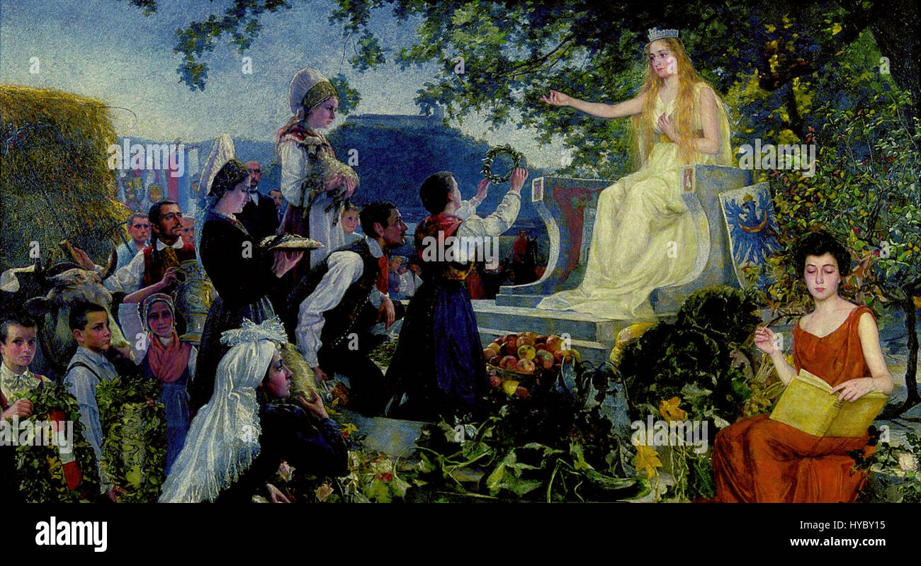 'Slovenija se klanja Ljubljani' d'Ivana Kobilca est une représentation de la ville de Ljubljana, mettant en évidence le talent de l'artiste à dépeindre des paysages culturels slovènes avec des tons discrets et une saturation minimale. Banque D'Images