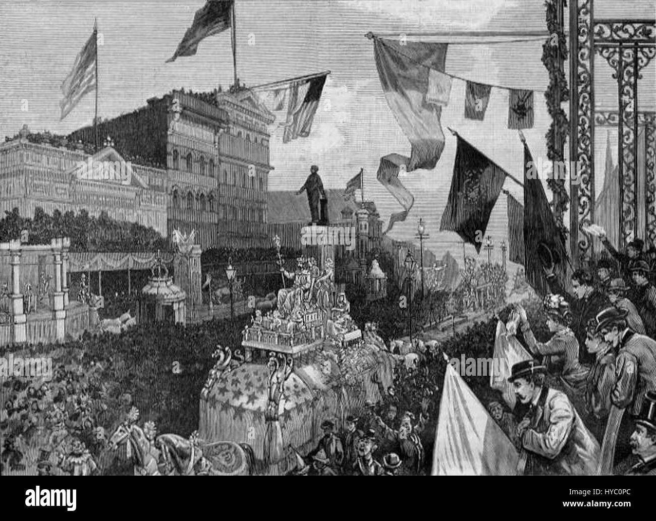 Une scène vibrante du carnaval de la Nouvelle-Orléans, mettant en valeur les défilés colorés, les costumes élaborés et l'importance culturelle de ce festival annuel célébré avec de la musique, de la danse et des traditions. Banque D'Images