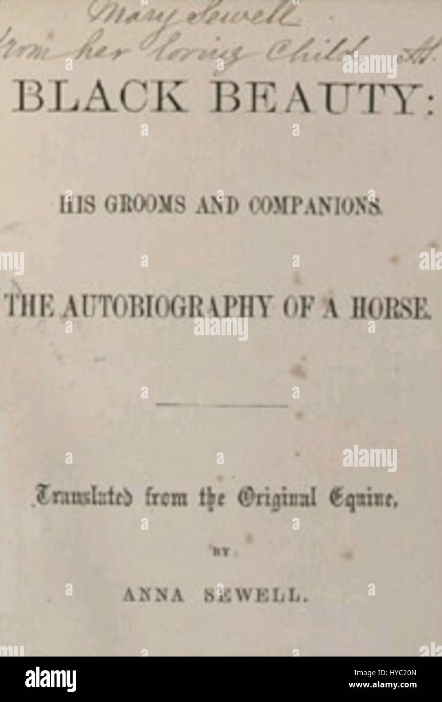 La première édition de Black Beauty, un roman d'Anna Sewell, publié à l'origine en 1877. Le livre raconte l'histoire de la vie et des expériences d'un cheval, devenant un classique de la littérature animale. Banque D'Images