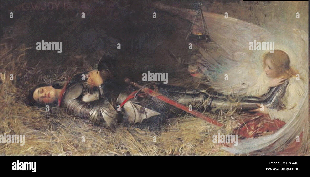 *Jeanne d’Arc* de George William Joy est un portrait capturant la figure historique emblématique dans un moment de détermination et de détermination. L'œuvre reflète sa force et sa foi inébranlable pendant son leadership militaire en France. Banque D'Images