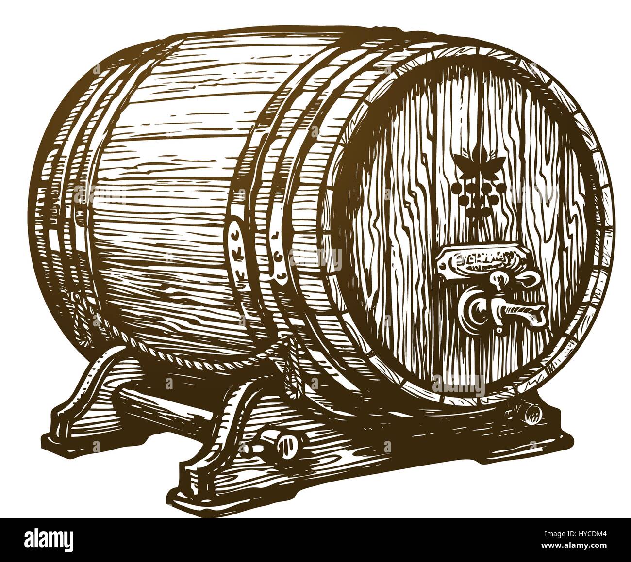Tonneau de vin en bois faits à la main. Verre, fût de chêne croquis. Vintage vector illustration Illustration de Vecteur