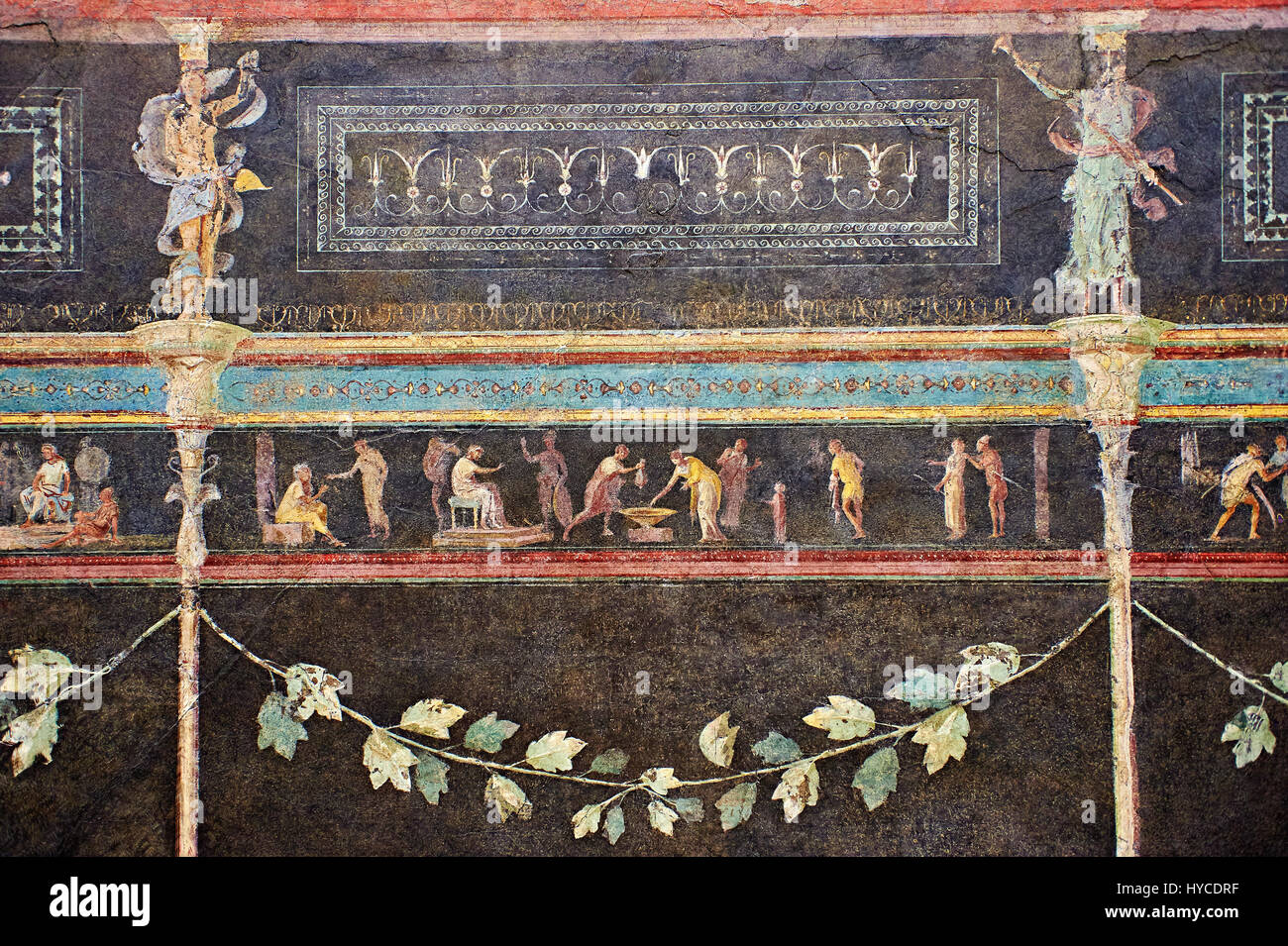 Fresque romaine décorations murales de l'Triclinium C, Villa Farnesia, Rome. Museo Nazionale Romano ( Musée National Romain), Rome, Italie. Dans le centre Banque D'Images