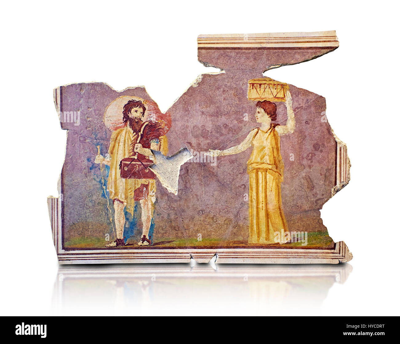 Fresque romaine décoration murale du Villas de Rome. Museo Nazionale Romano ( Musée National Romain), Rome, Italie. Sur un fond blanc. Banque D'Images