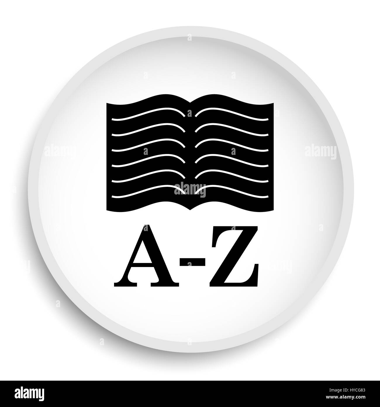 A-Z icône en forme de livre. A-Z livre bouton sur fond blanc. Banque D'Images