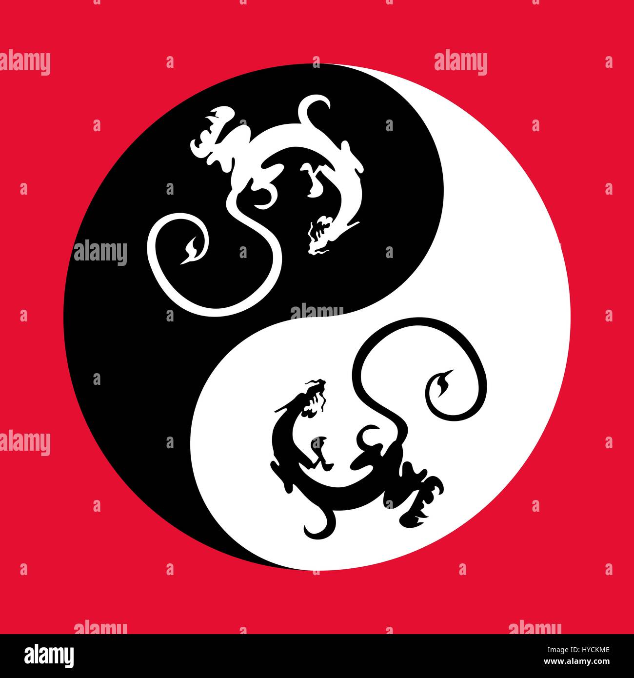 Dragons dans la forme du Yin Yang, symbole de l'harmonie et l'équilibre. Illustration de Vecteur