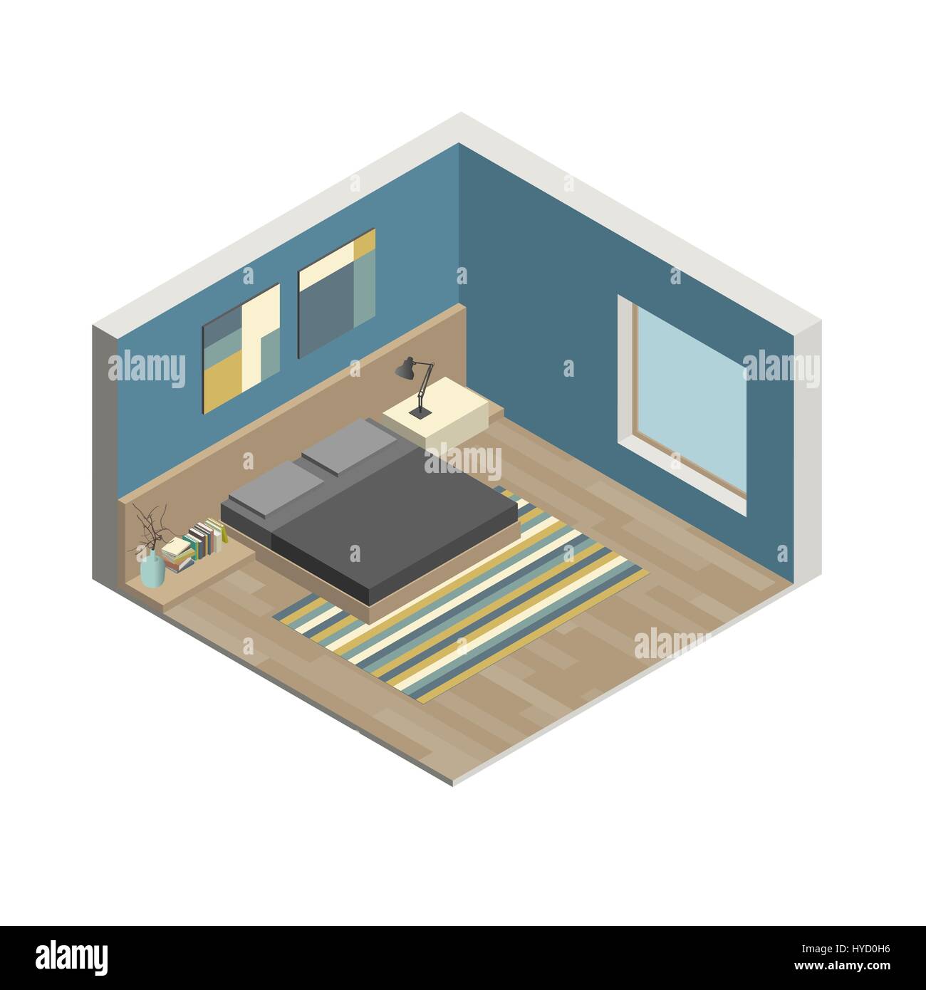 Illustration de l'intérieur de chambre à coucher. Vue isométrique. Illustration de Vecteur