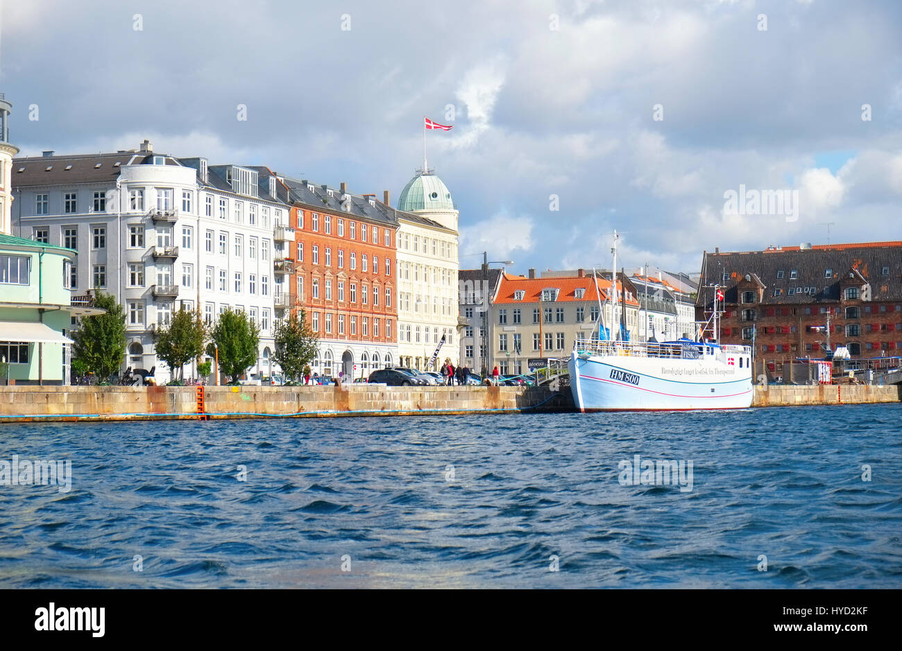 Copenhague, Danemark - août 22, 2014 : Havnegade est une promenade au bord de l'eau à Copenhague, au Danemark, qui s'étend entre Bors Brisge et l'embouchure de la Banque D'Images
