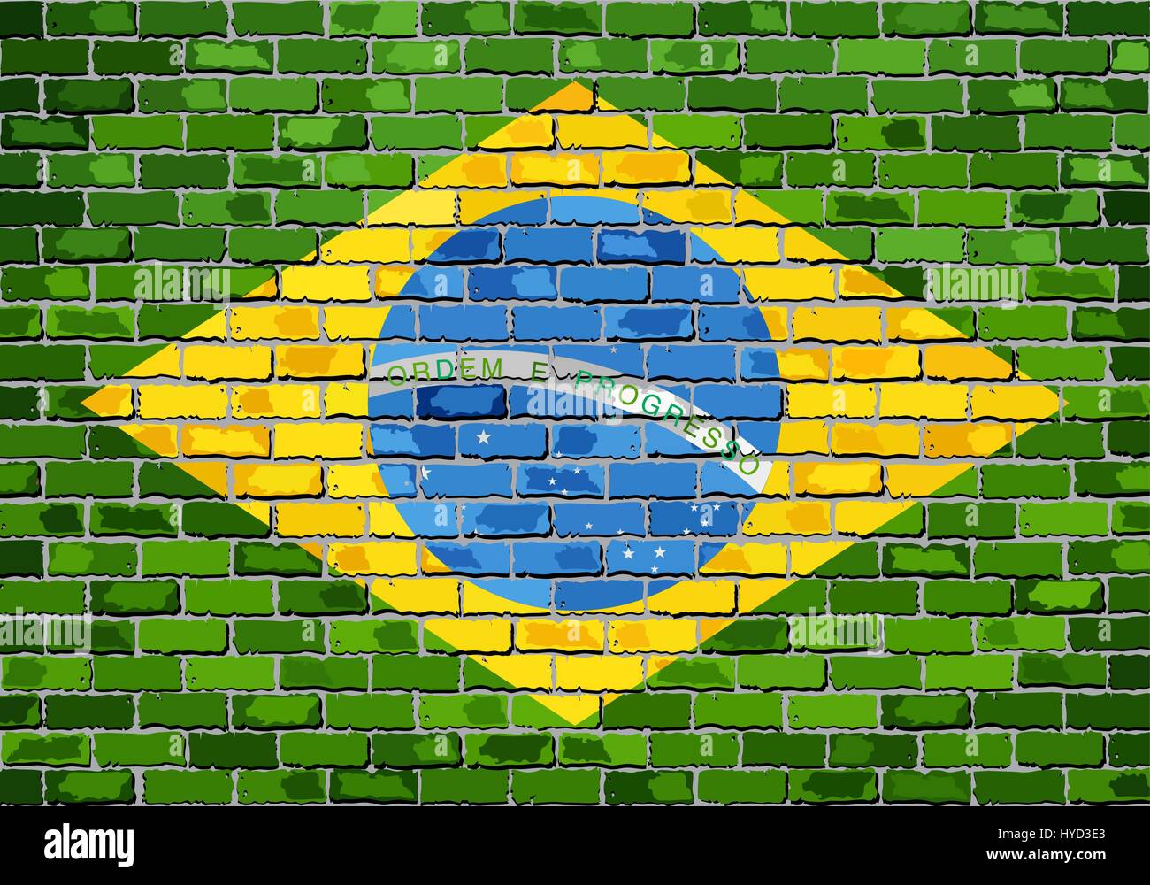 Drapeau du Brésil sur un mur - Illustration, drapeau brésilien peint sur mur de briques, le Brésil drapeau dans le style brique Illustration de Vecteur