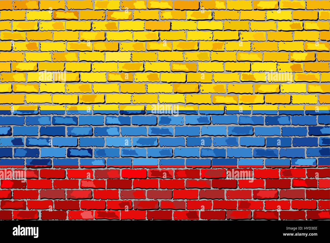 Drapeau de la Colombie sur un mur - Illustration, drapeau colombien peint sur mur de brique, la Colombie drapeau dans le style brique Illustration de Vecteur
