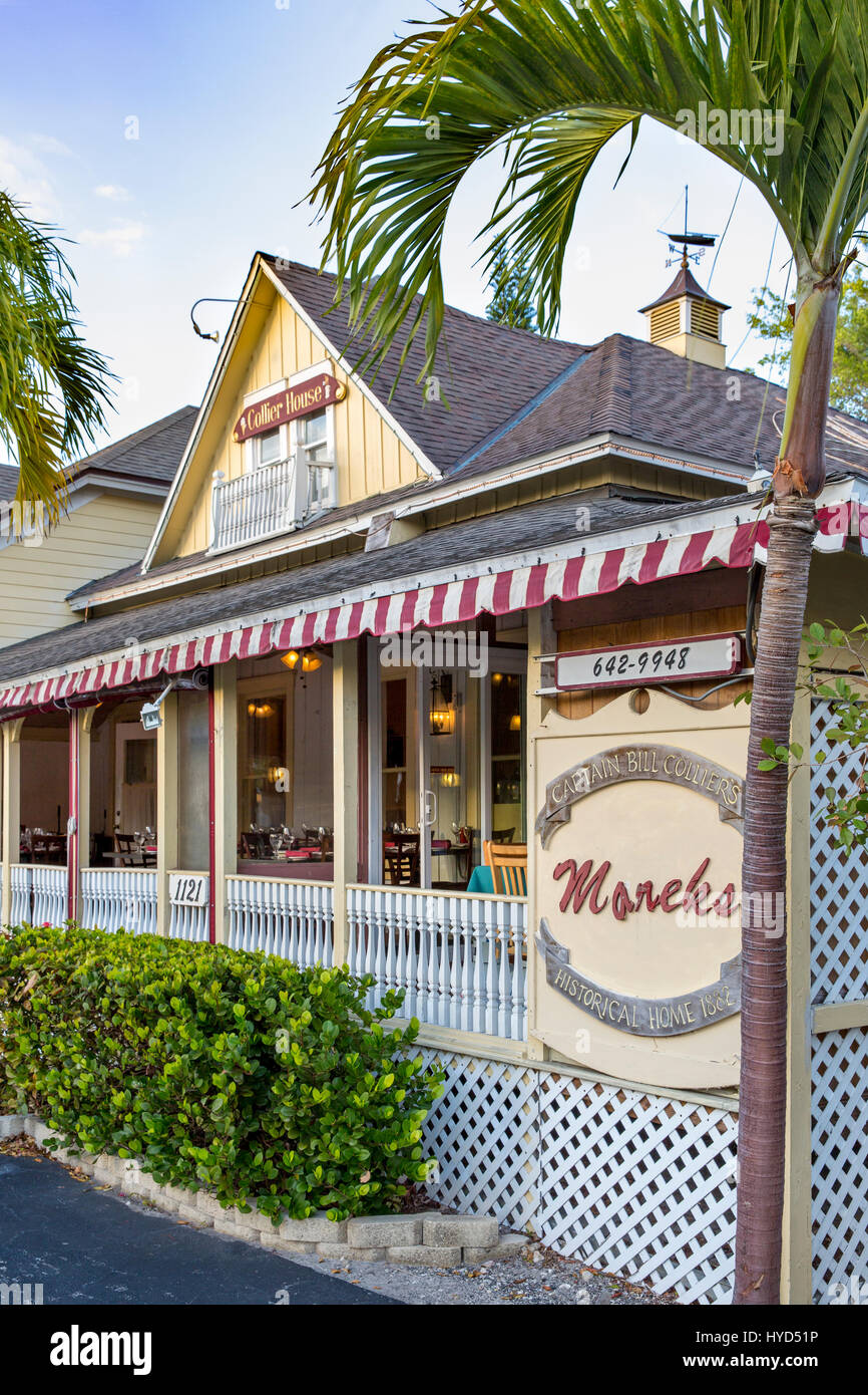 Le capitaine William D. (Bill) Colliers Accueil (b) 1882 - maintenant Mareks restaurant, Marco Island, Naples, Florida, USA Banque D'Images