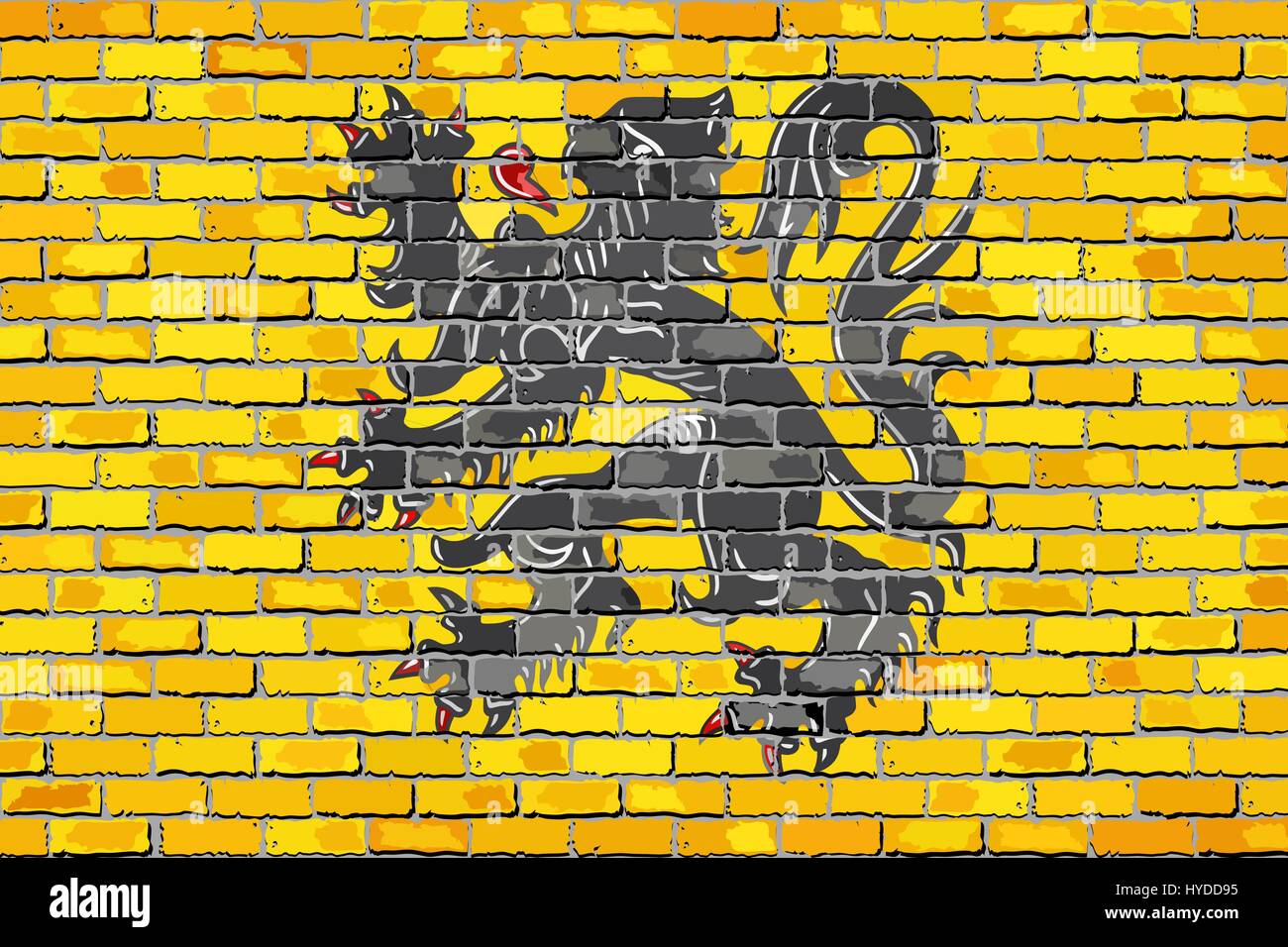 Drapeau de la Flandre sur un mur - Illustration, drapeau de la communauté flamande a peint sur mur de brique Illustration de Vecteur