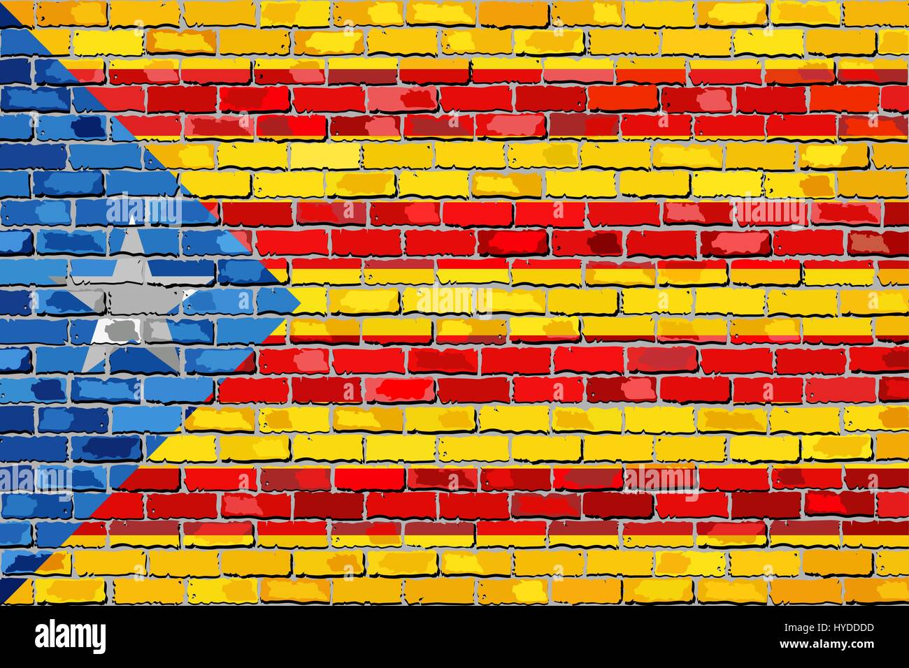 Drapeau catalan avec une étoile blanche dans le style brique Illustration, Catalan drapeaux
