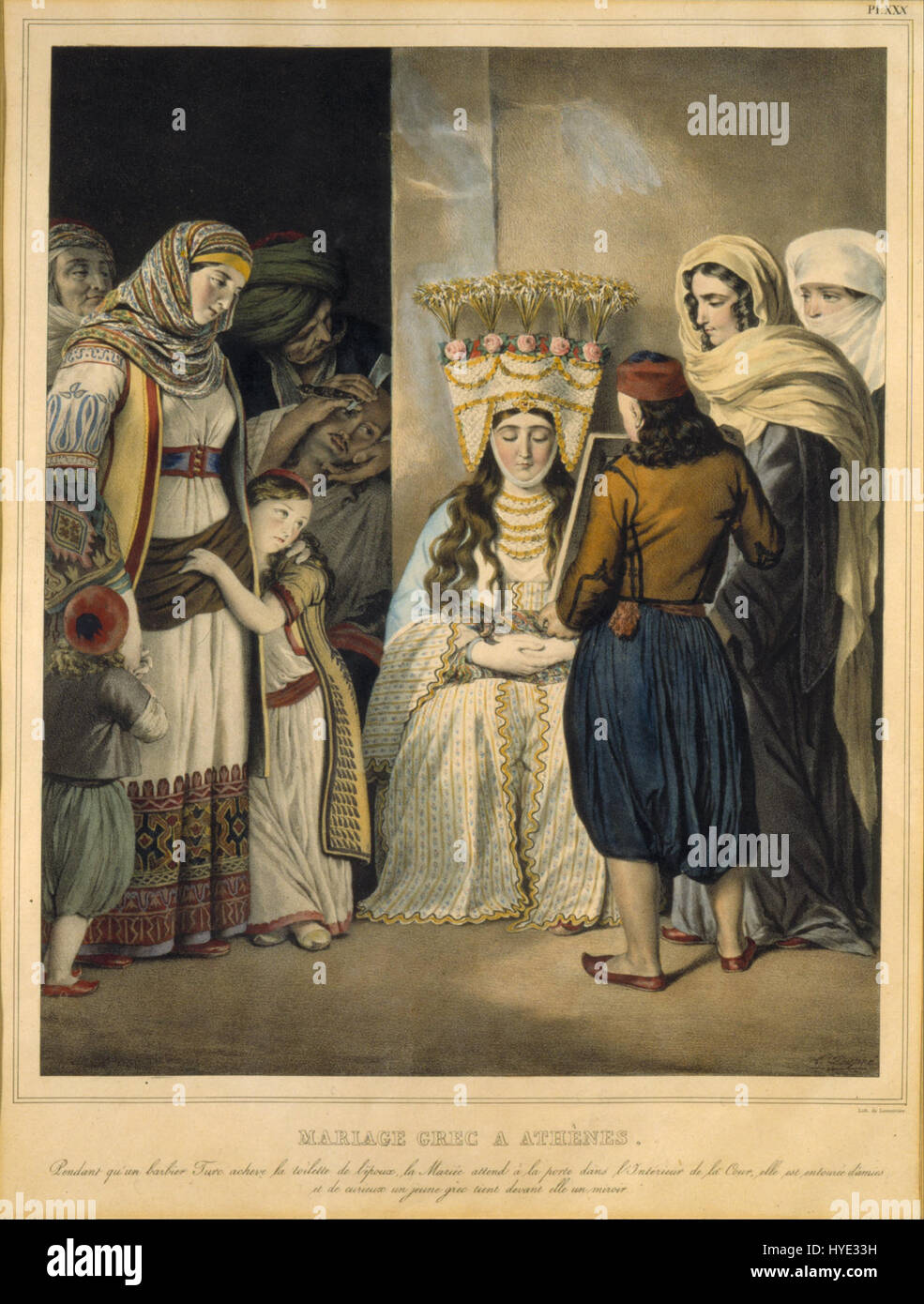 'Athenian bride' de Louis Dupre est une représentation classique d'une femme grecque en robe athénienne traditionnelle, reflétant l'intérêt de l'artiste pour la culture grecque antique et le portrait historique. Banque D'Images