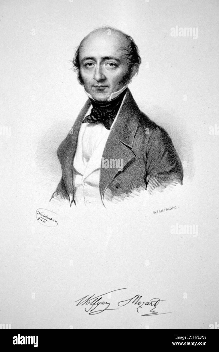 Cette lithographie de Franz Xaver Wolfgang Mozart, fils de Wolfgang Amadeus Mozart, reflète la ressemblance et le style artistique du compositeur, capturant l’influence de son père renommé sur son propre héritage musical. Banque D'Images