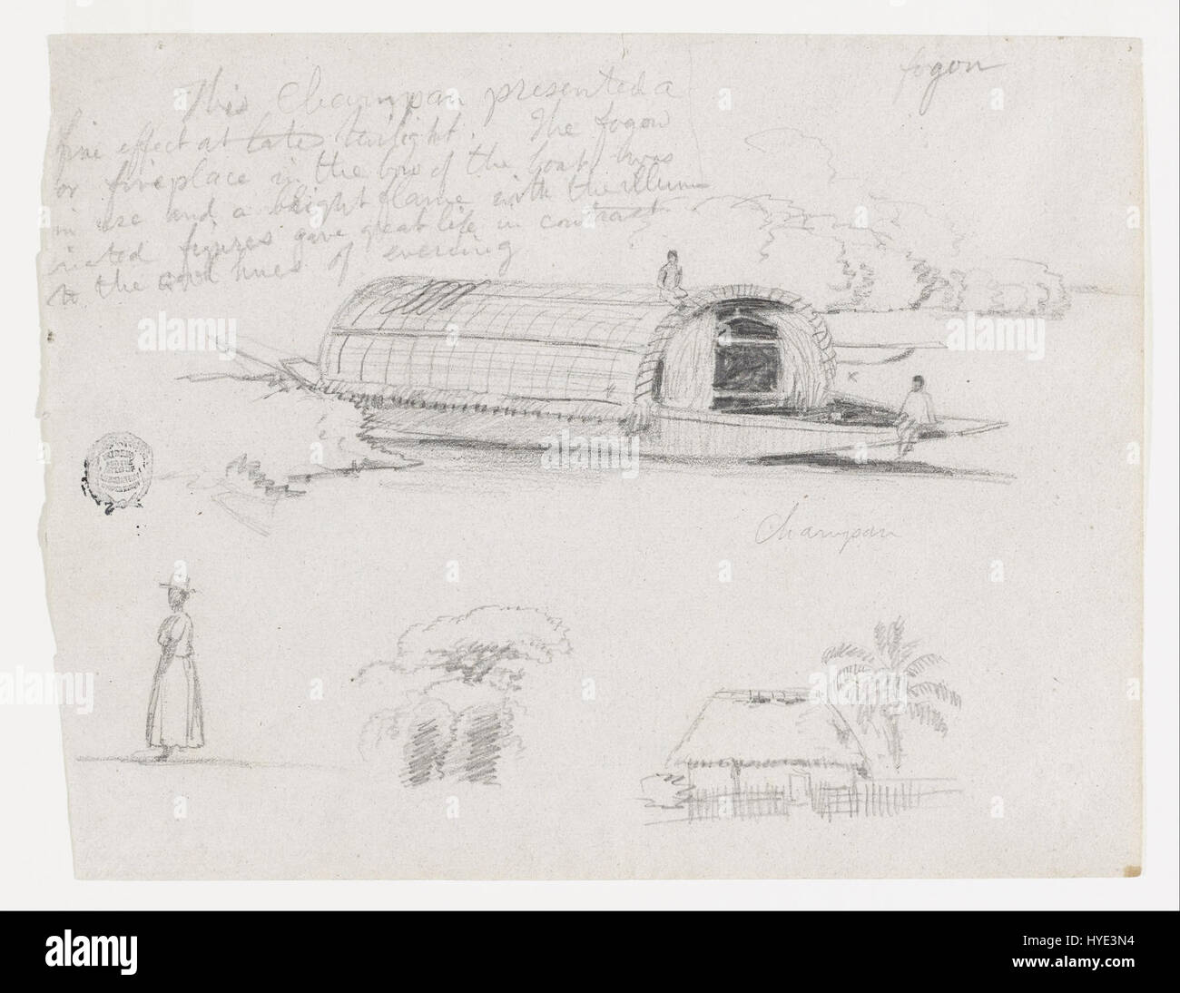 Frederic Edwin Church Sketches from Colombie bateaux fluviaux (Champan), une femme, Groupe d'arbres, une maison Google Art Project Banque D'Images