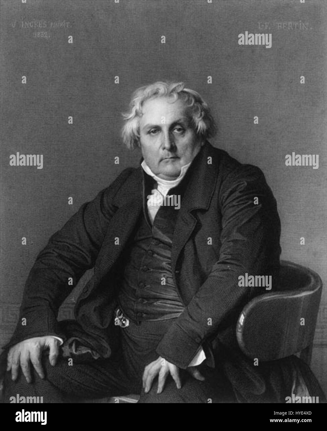 Louis-François Bertin, journaliste français, dans une gravure de 1844 par Louis-Pierre Henriquel-Dupont, d'après une œuvre de Jean Auguste Dominique Ingres. Banque D'Images