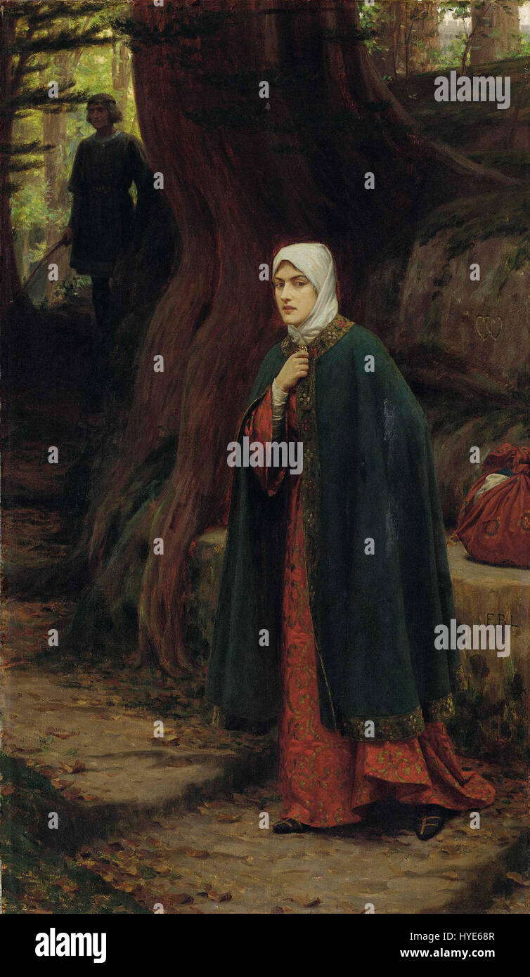 « Forest Tryst » de Lord Leighton est un exemple de peinture académique de l'époque victorienne, représentant une scène boisée romantique et sereine. La composition met en valeur la délicatesse des figures et le paysage naturel, caractéristique de la maîtrise de Leighton dans la combinaison narrative et beauté atmosphérique. Banque D'Images
