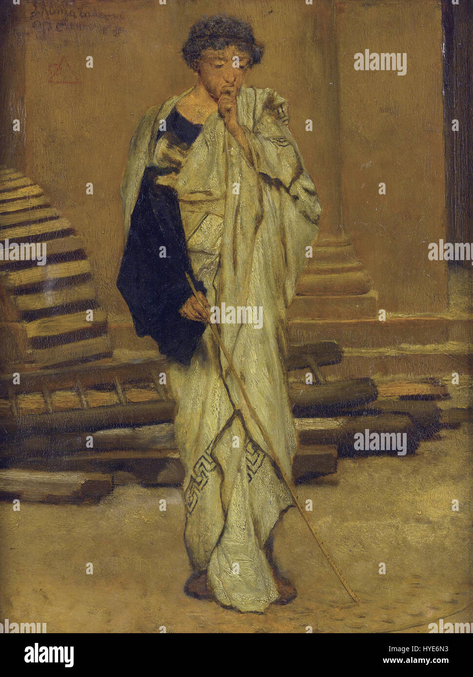 « L'architecte romain » de Lawrence Alma-Tadema dépeint un architecte romain à l'œuvre, reflétant la beauté classique de l'architecture romaine. L'œuvre d'art détaillée met en valeur la précision et la grandeur des anciens bâtiments romains et leur conception. Banque D'Images