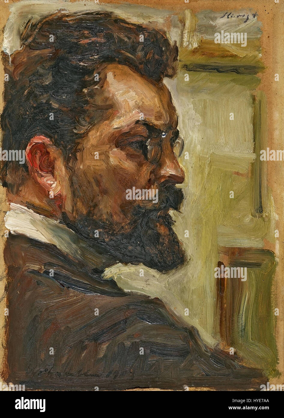 Selbstbildnis de Max Slevogt de 1903 est un autoportrait qui reflète le monde intérieur de l'artiste, en mettant l'accent sur ses traits expressifs et son style nuancé. L'œuvre met en valeur les compétences techniques de Slevogt dans la représentation de la profondeur émotionnelle et de l'introspection. Banque D'Images