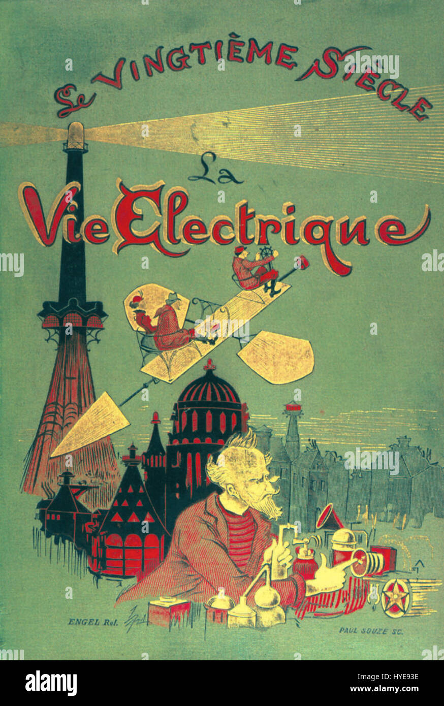 'Vie électrique' d'Albert Robida explore des visions futuristes et technologiques. L’œuvre imagine un monde où l’électricité alimente la vie quotidienne, dépeignant une nouvelle ère de modernité, d’industrialisation et d’innovation au début du XXe siècle. Banque D'Images