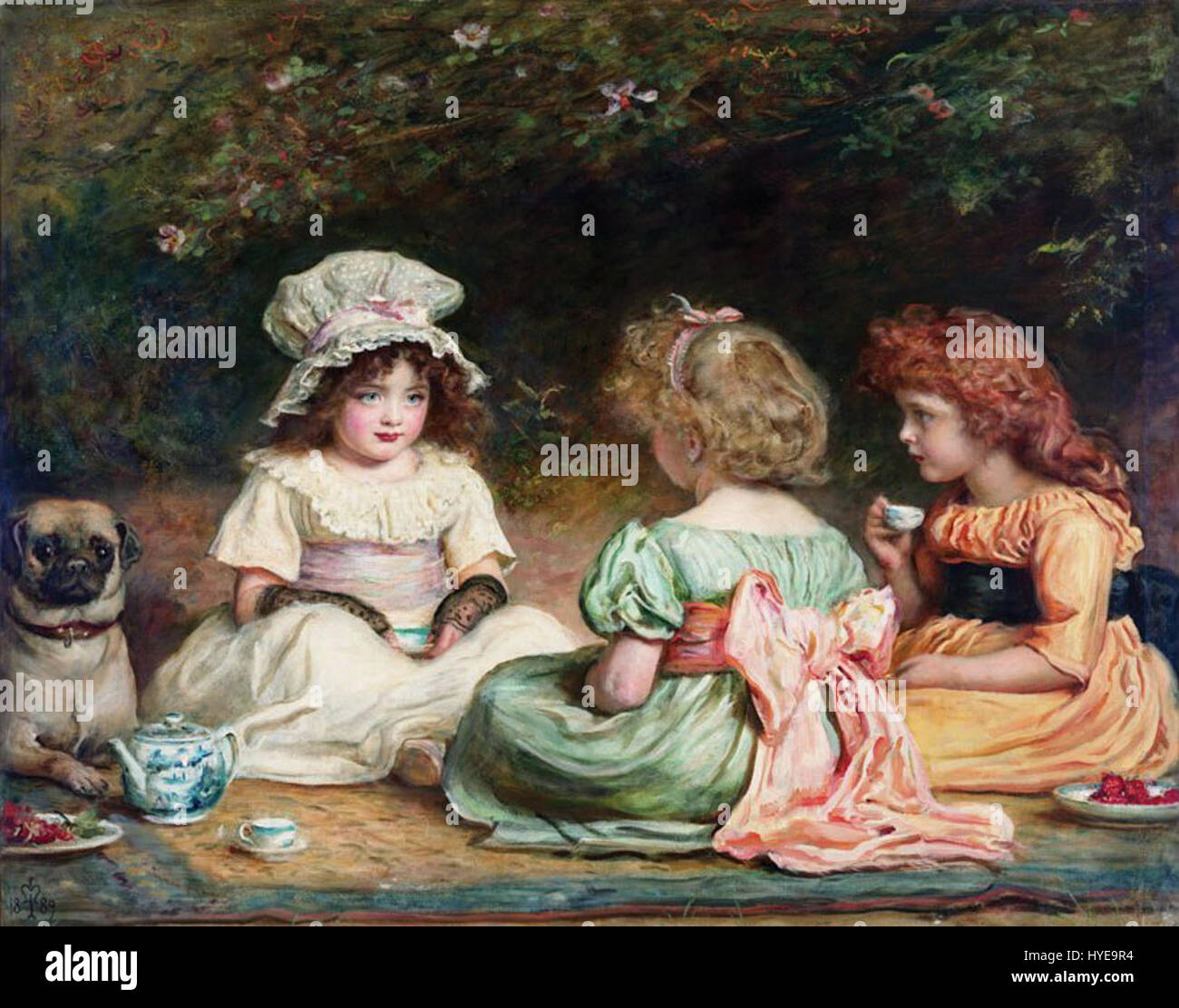 « Afternoon Tea » (également connu sous le nom de « les commérages ») de Sir John Everett Millais dépeint une scène sociale où les femmes s'engagent dans la conversation, mettant en valeur l'habileté de l'artiste à capturer les nuances de l'interaction sociale dans la société victorienne. Banque D'Images