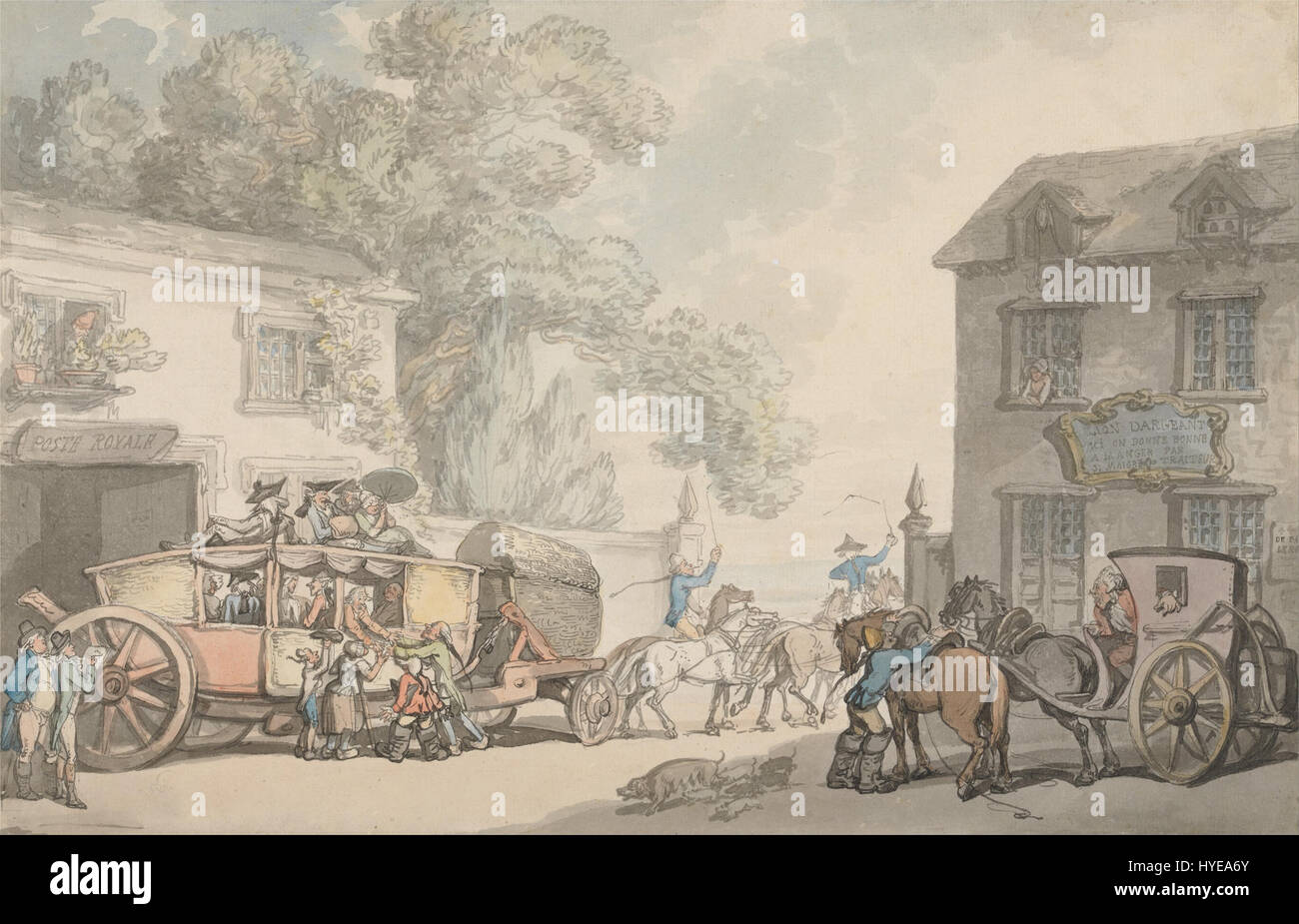 « Voyager en France » de Thomas Rowlandson capture les aspects humoristiques et satiriques des voyages en France au XVIIIe siècle. Connu pour ses caricatures pleines d'esprit et détaillées, Rowlandson offre un regard ludique et perspicace sur la société française. Banque D'Images