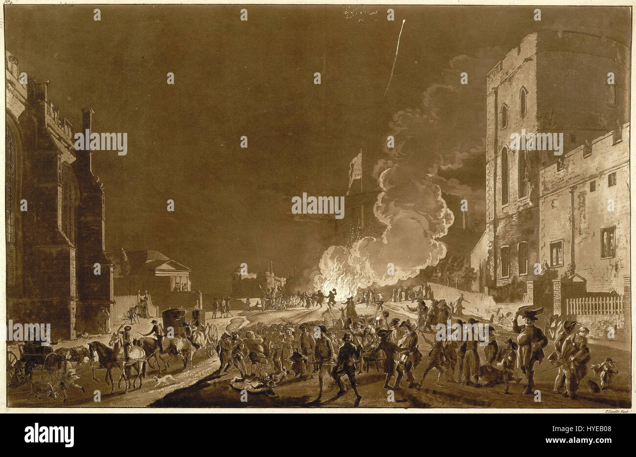 Cette œuvre commémore les événements de Guy Fawkes Night, en se concentrant sur l'année 1776. Il capture l'esprit de la célébration britannique, enracinée dans le terrain historique de Gunpowder de 1605, avec un accent sur le château de Windsor comme lieu central pour les festivités. Banque D'Images