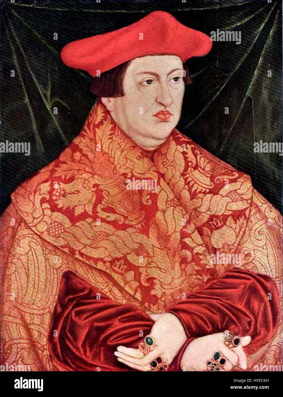 Albrecht von Brandenburg était un prince et archevêque allemand, connu pour son implication dans les sphères politique et religieuse de l'Allemagne du XVIe siècle. Il a joué un rôle important pendant la période de la réforme et dans l'histoire du Saint-Empire romain germanique. Banque D'Images