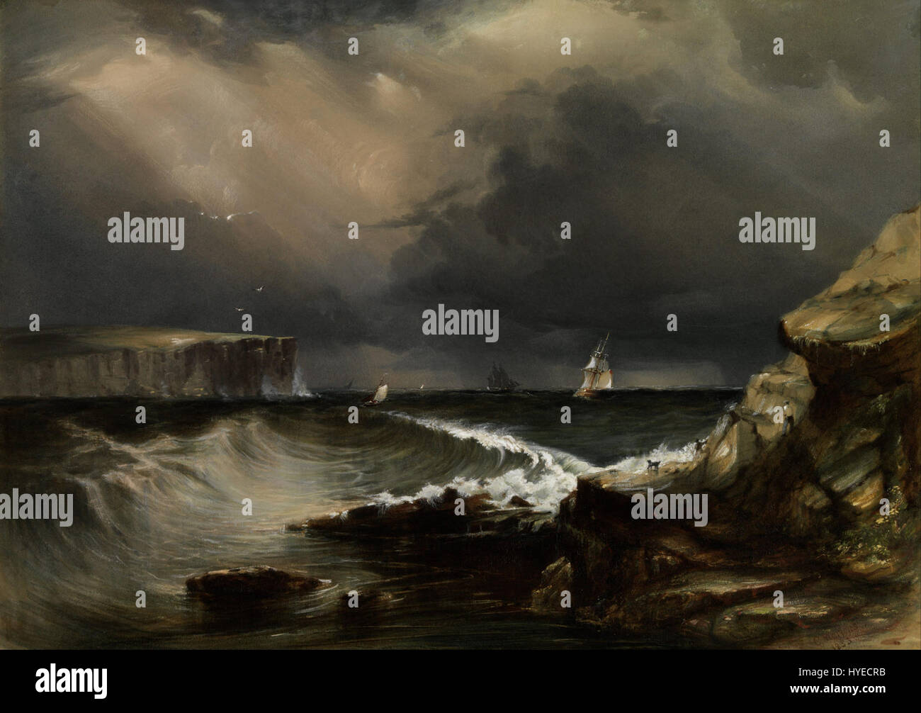 « View of the Heads, Port Jackson » de Conrad Martens est une aquarelle capturant la beauté pittoresque de l'entrée du port de Sydney. Martens, connu pour ses œuvres paysagères australiennes, met l'accent sur les caractéristiques naturelles du littoral. Banque D'Images