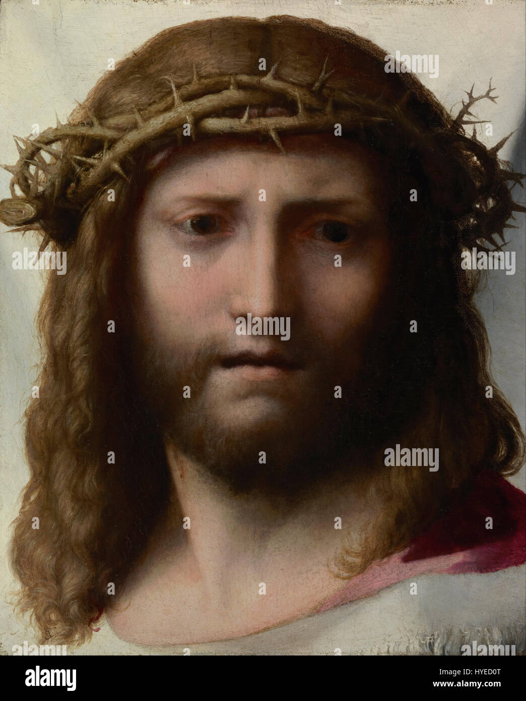 La « tête du Christ » d'Antonio Allegri da Correggio est un chef-d'œuvre de la Renaissance. La peinture montre l'habileté de Correggio à utiliser la lumière et l'ombre pour créer une image douce et presque éthéré du Christ, incarnant les idéaux de la haute Renaissance. Banque D'Images