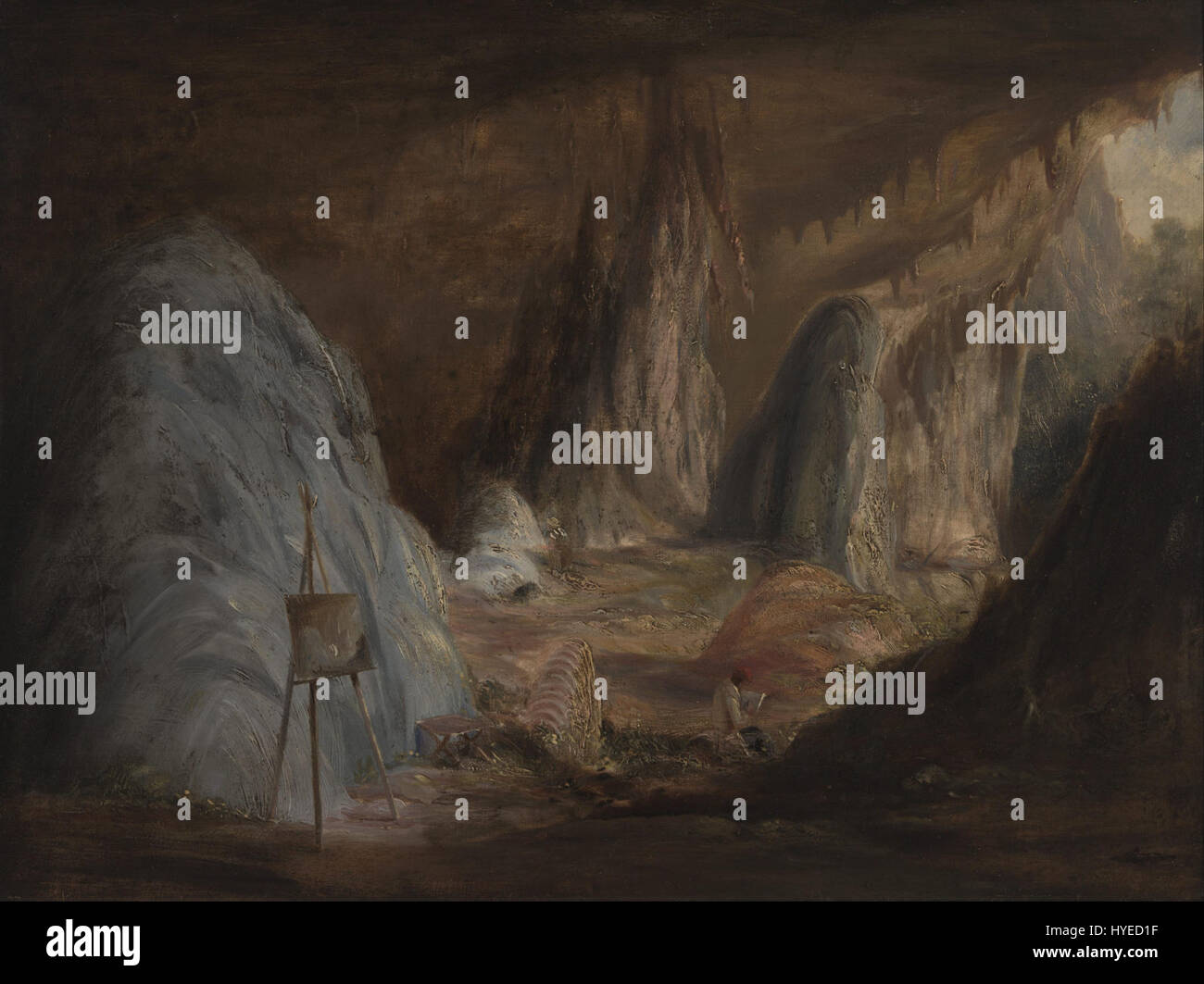 Les stalagmites de Burragalong Cavern, peintes par Conrad Martens, capturent la beauté naturelle et les formations géologiques de ce système de grottes australien. Banque D'Images