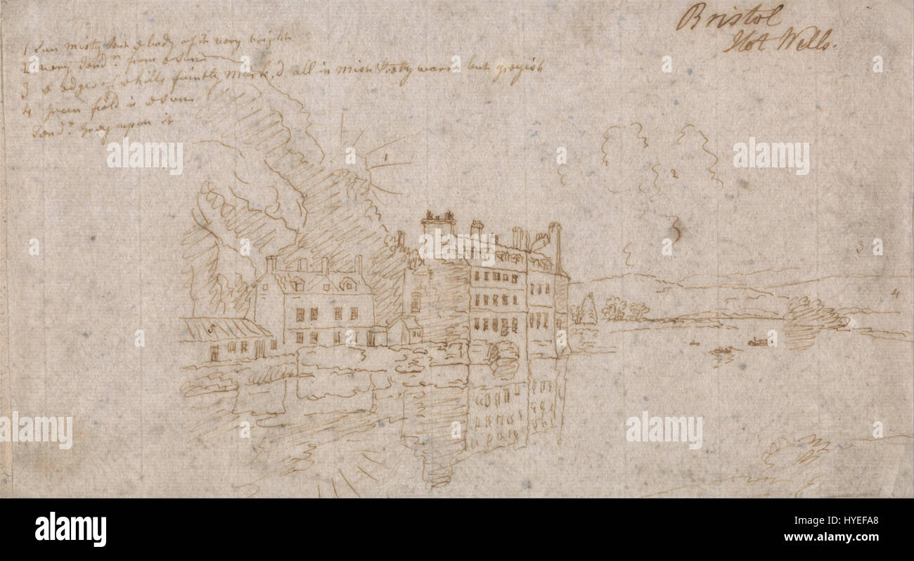 John Robert Cozens, un peintre anglais, a créé une représentation des Hot Wells à Bristol, mettant en valeur la beauté pittoresque de la région. La peinture capture le paysage naturel et les célèbres sources thérapeutiques de la ville, mettant en valeur l'art paysager de Cozens. Banque D'Images