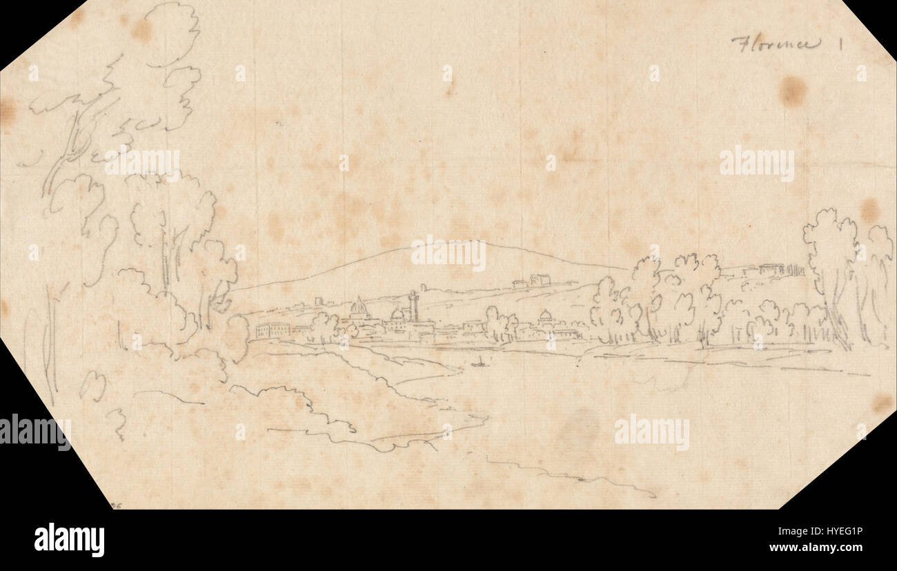 *John Robert Cozens* était un peintre paysagiste anglais, surtout connu pour ses aquarelles atmosphériques d’Italie, y compris Florence. Ses œuvres, qui dépeignent souvent la campagne italienne et les scènes urbaines, sont célébrées pour leur profondeur émotionnelle et leur manipulation subtile de la lumière et du ton. Banque D'Images