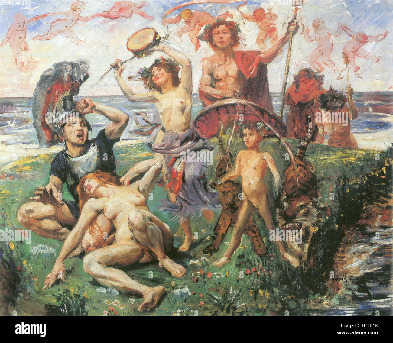 Ariane auf Naxos (Ariane sur Naxos) de Lovis Corinthe, peinte en 1913, dépeint le mythe grec d'Ariane abandonné sur l'île de Naxos. L’œuvre capte l’intensité émotionnelle de la figure mythologique, mêlant expressionnisme et thèmes classiques. Banque D'Images