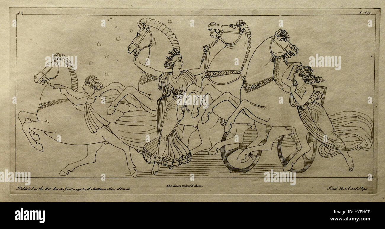 Le dessin « Ilias » de Flaxman en 1795 représente des scènes du poème épique d'Homère « L'Iliade ». L'œuvre présente un style néoclassique, mettant l'accent sur des thèmes héroïques et la grandeur de la mythologie grecque antique. Banque D'Images