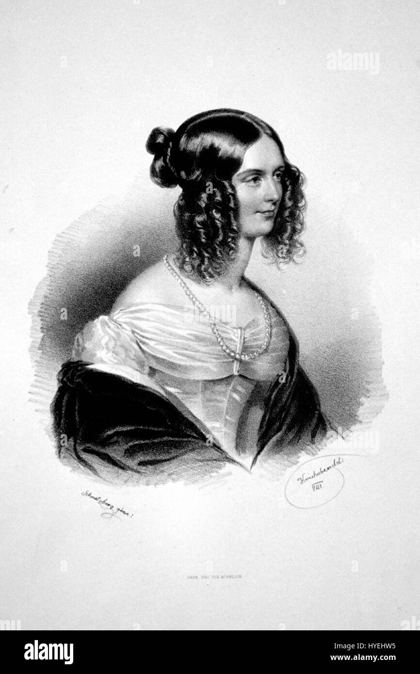 La lithographie d'Oktavia Merveldt présente une représentation artistique détaillée du sujet, caractéristique de la lithographie de portrait du XIXe siècle. L'image capture les détails fins et les techniques d'ombrage utilisées dans les premières impressions. Banque D'Images