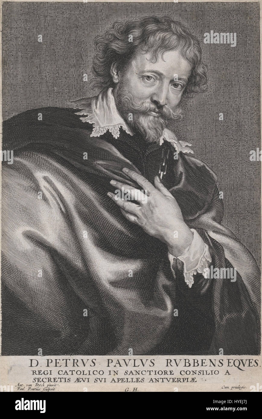 La gravure de Paulus Pontius, 'D. Petrus Paulus Rubbens Eques', représente le célèbre artiste Peter Paul Rubens dans un portrait équestre. L'œuvre illustre la tradition classique de commémorer des individus de haut rang, soulignant les contributions de Rubens à permis Banque D'Images