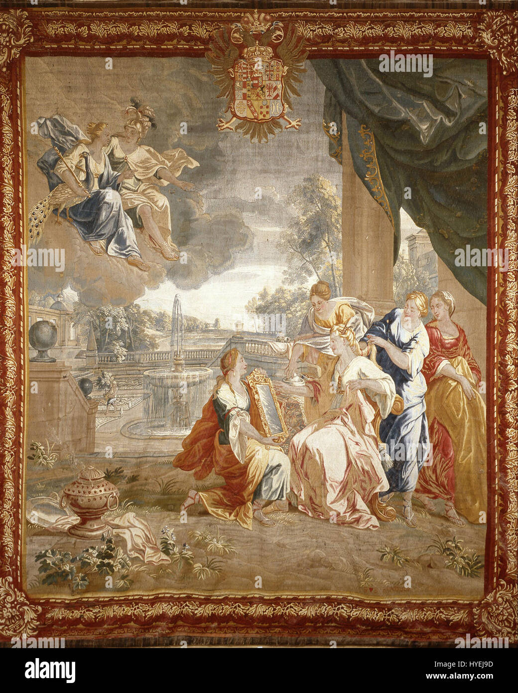 'La toilette de Psyché' de Peter van den Hecke est une peinture classique qui représente la figure mythologique de Psyché dans un moment de réflexion intime. L’œuvre capture la beauté de la forme humaine et la profondeur émotionnelle du personnage, en s’inspirant de la mythologie grecque. La maîtrise des thèmes classiques de Van den Hecke et l’attention aux détails dans le rendu de la figure de Psyché sont une caractéristique de son style. Banque D'Images