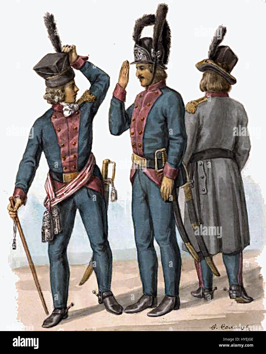 Cette image historique représente des soldats du 3e régiment d'infanterie lituanien de l'armée polonaise en 1792. Les soldats ont été impliqués dans la défense de la République polono-lituanienne pendant la guerre de défense de la Constitution. Banque D'Images