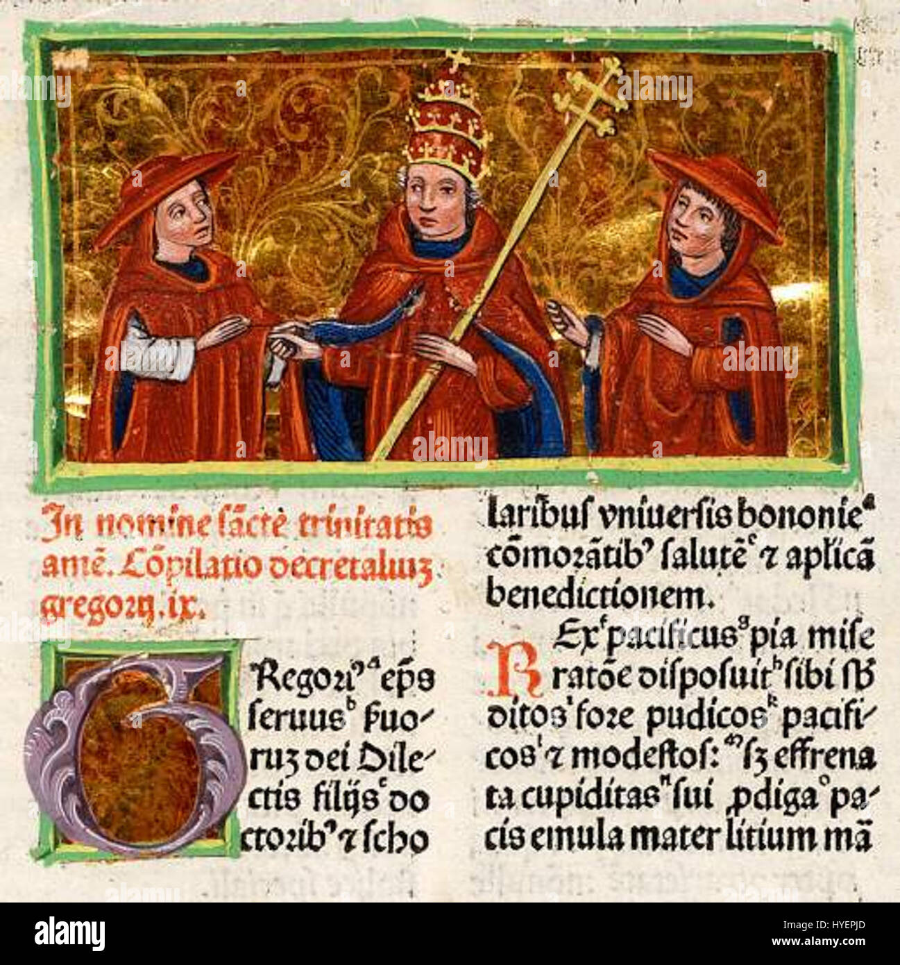 Les 'Decretals of Grégoire IX' est une collection de décrets papaux émis par le pape Grégoire IX au XIIIe siècle, traitant des questions de droit canonique. Ce texte juridique a influencé de manière significative le droit et la jurisprudence ecclésiastiques médiévaux. Banque D'Images